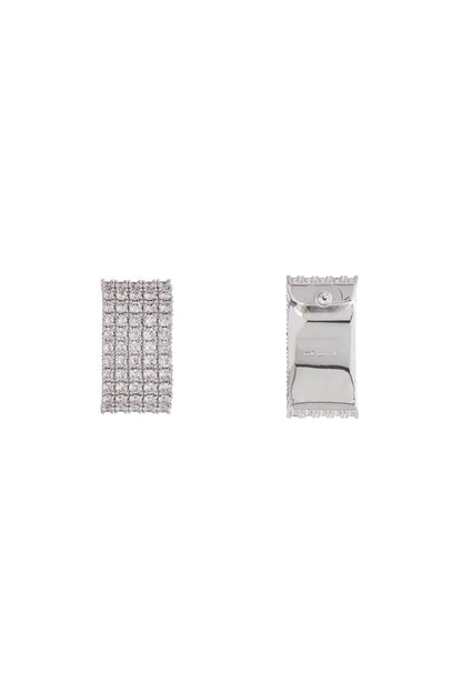 Rectangular Chain Earrings With Cubic Zirconia In Silver  - Silver