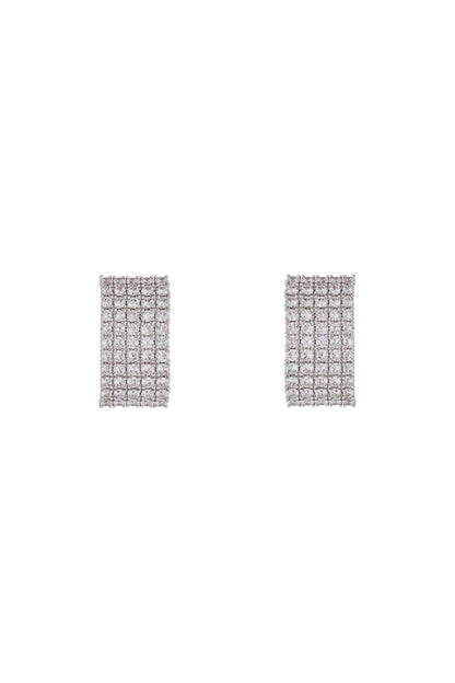 Rectangular Chain Earrings With Cubic Zirconia In Silver  - Silver