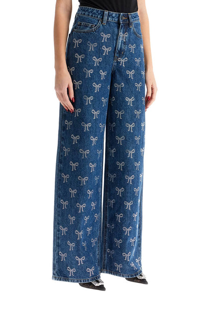 Decorated Straight Leg Jeans  - Blue