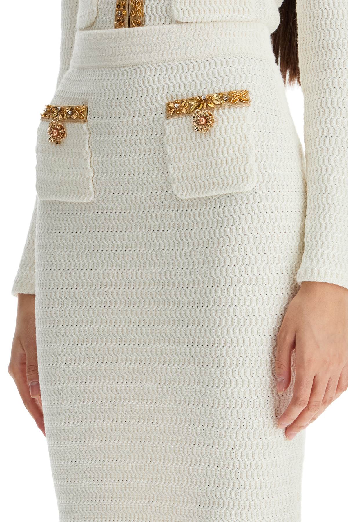 'knitted Lurex Midi Skirt  - White