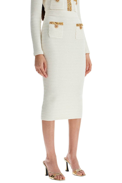 'knitted Lurex Midi Skirt  - White