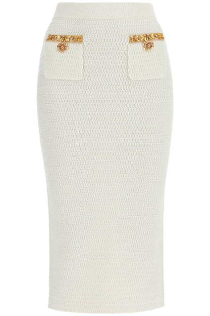 'knitted Lurex Midi Skirt  - White