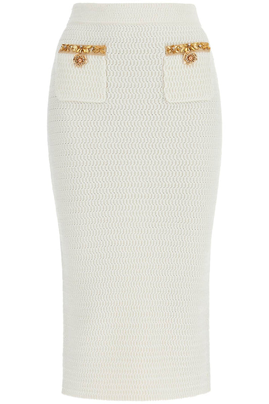 'knitted Lurex Midi Skirt  - White