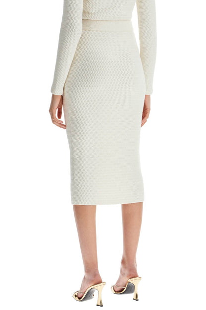 'knitted Lurex Midi Skirt  - White