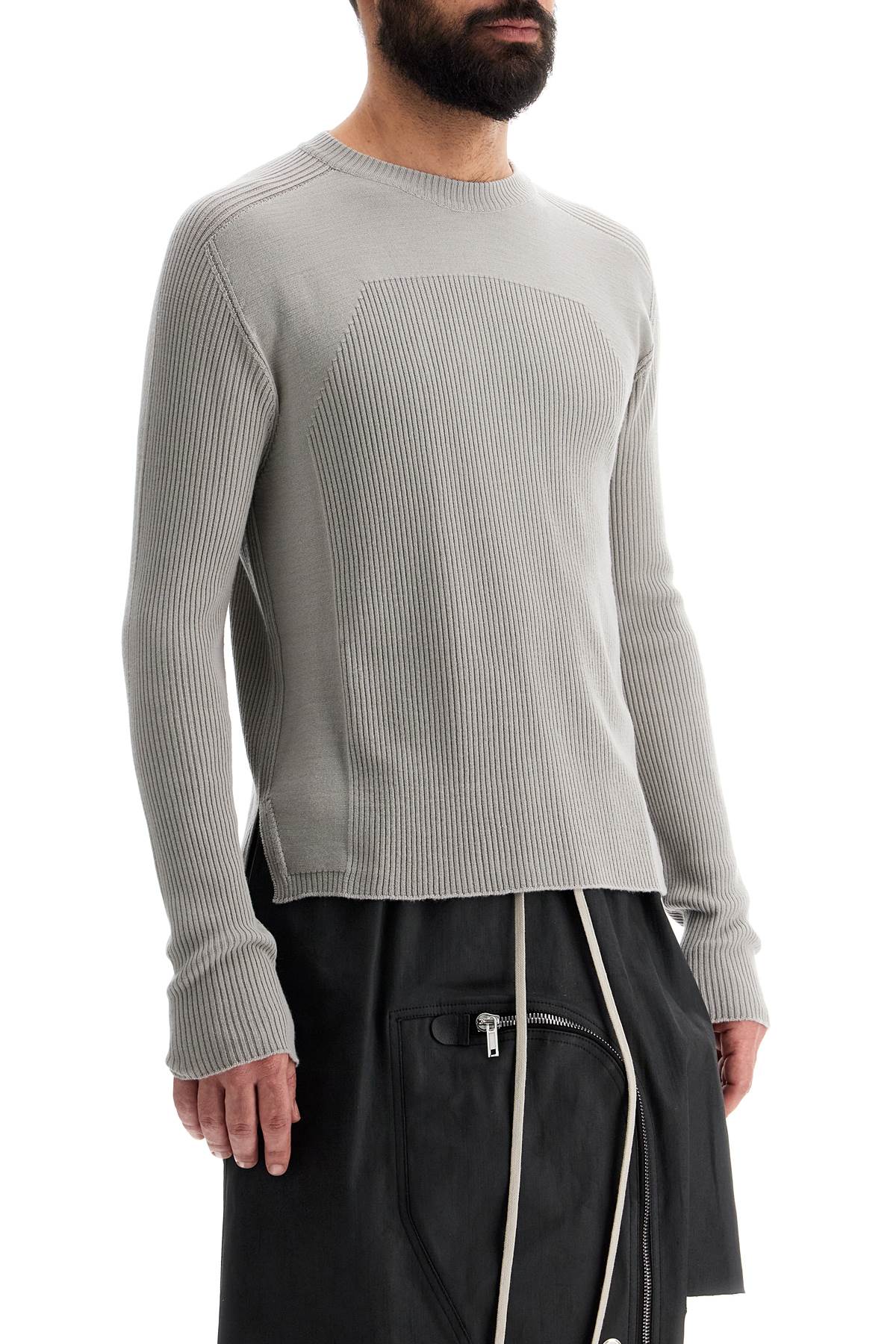 'ribbed Wool Geo Pullover Swe  - Grey