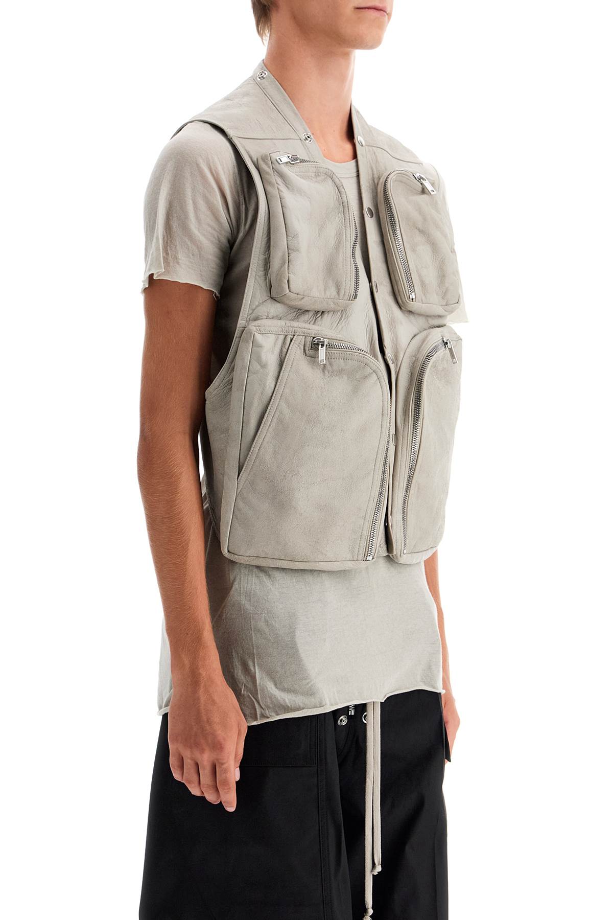 Nappa Leather Cargo Vest For  - Grey