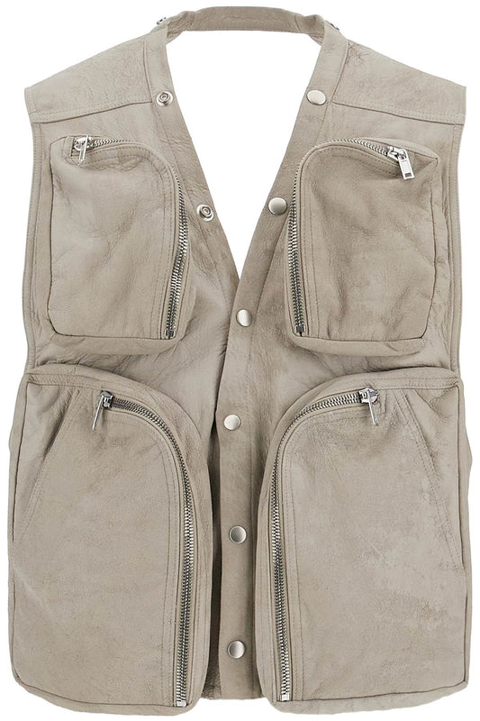 Nappa Leather Cargo Vest For  - Grey