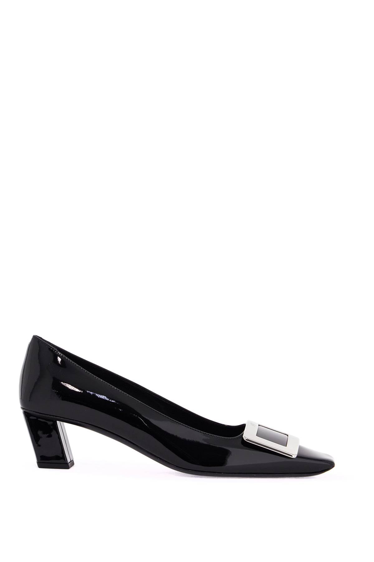 Black Calfskin Pumps With Buckle And Wide Heel  - Black