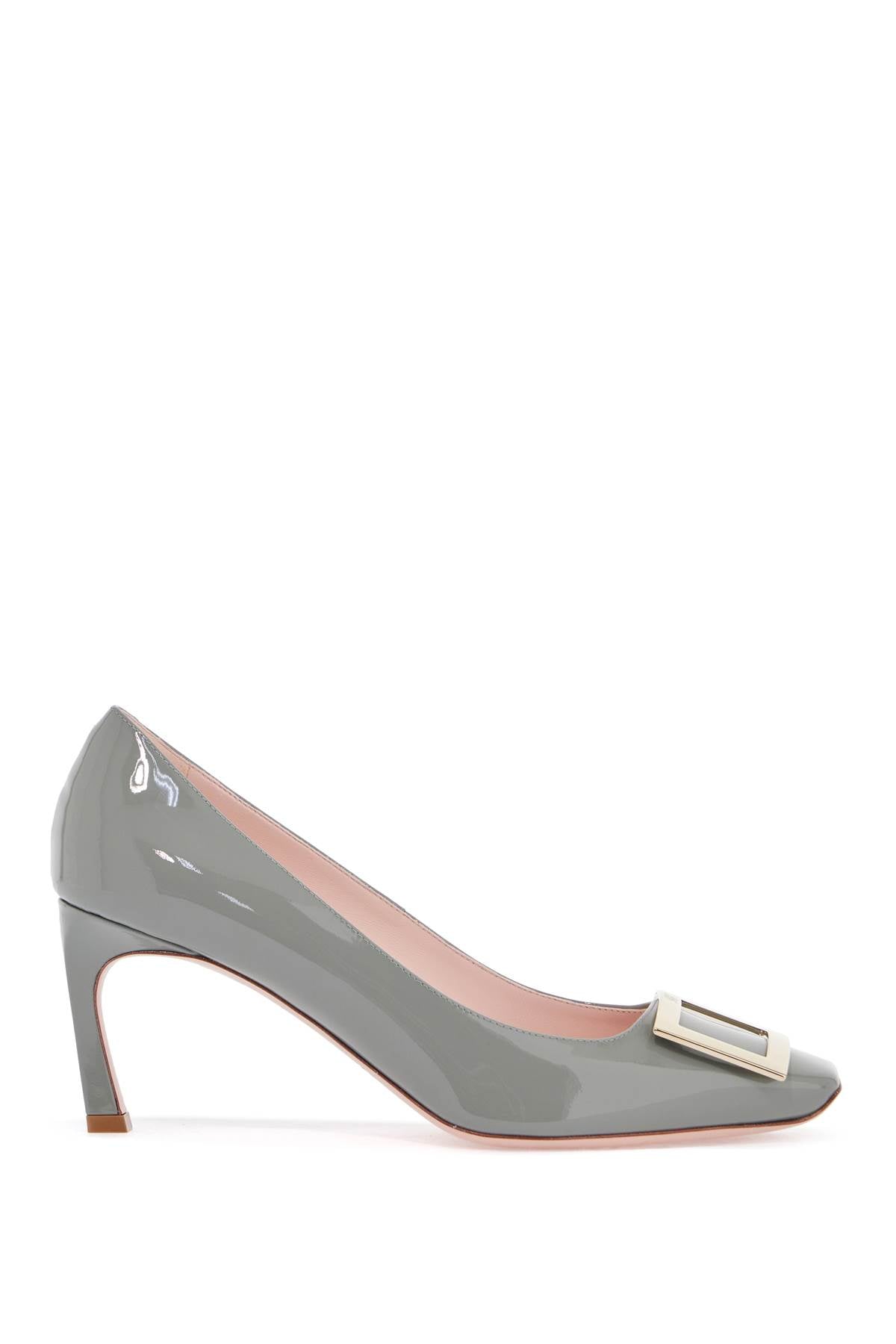 Gray Calfskin Pumps With Golden Buckle And 7cm Stiletto Heel  - Grey