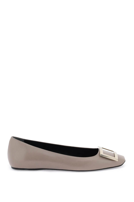 Leather 'trompette' Ballerina Flats  - Brown