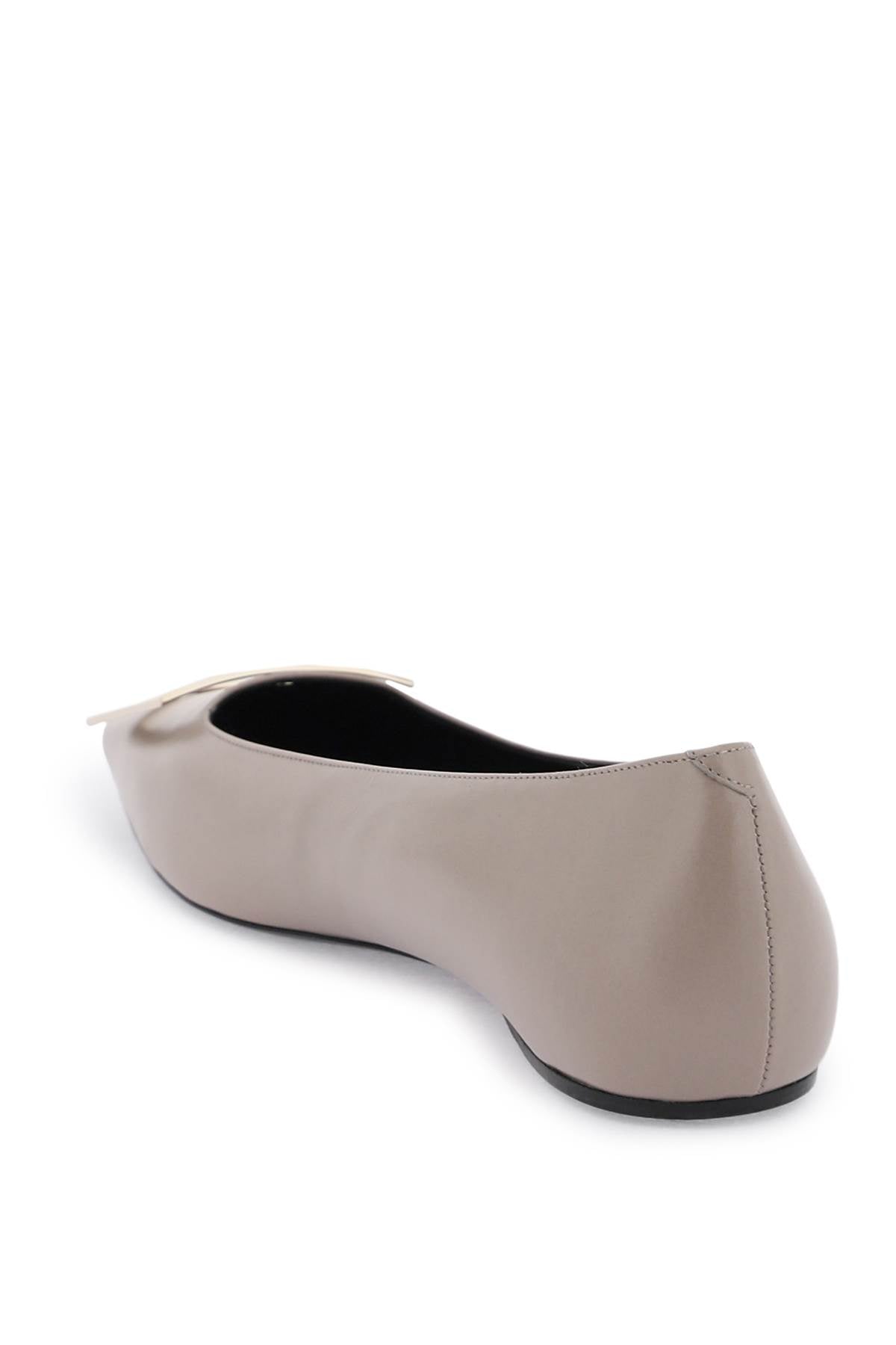 Leather 'trompette' Ballerina Flats  - Brown