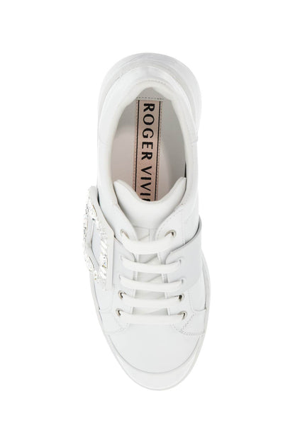 White Leather Sneakers Viv Skate With Rhinestones  - White