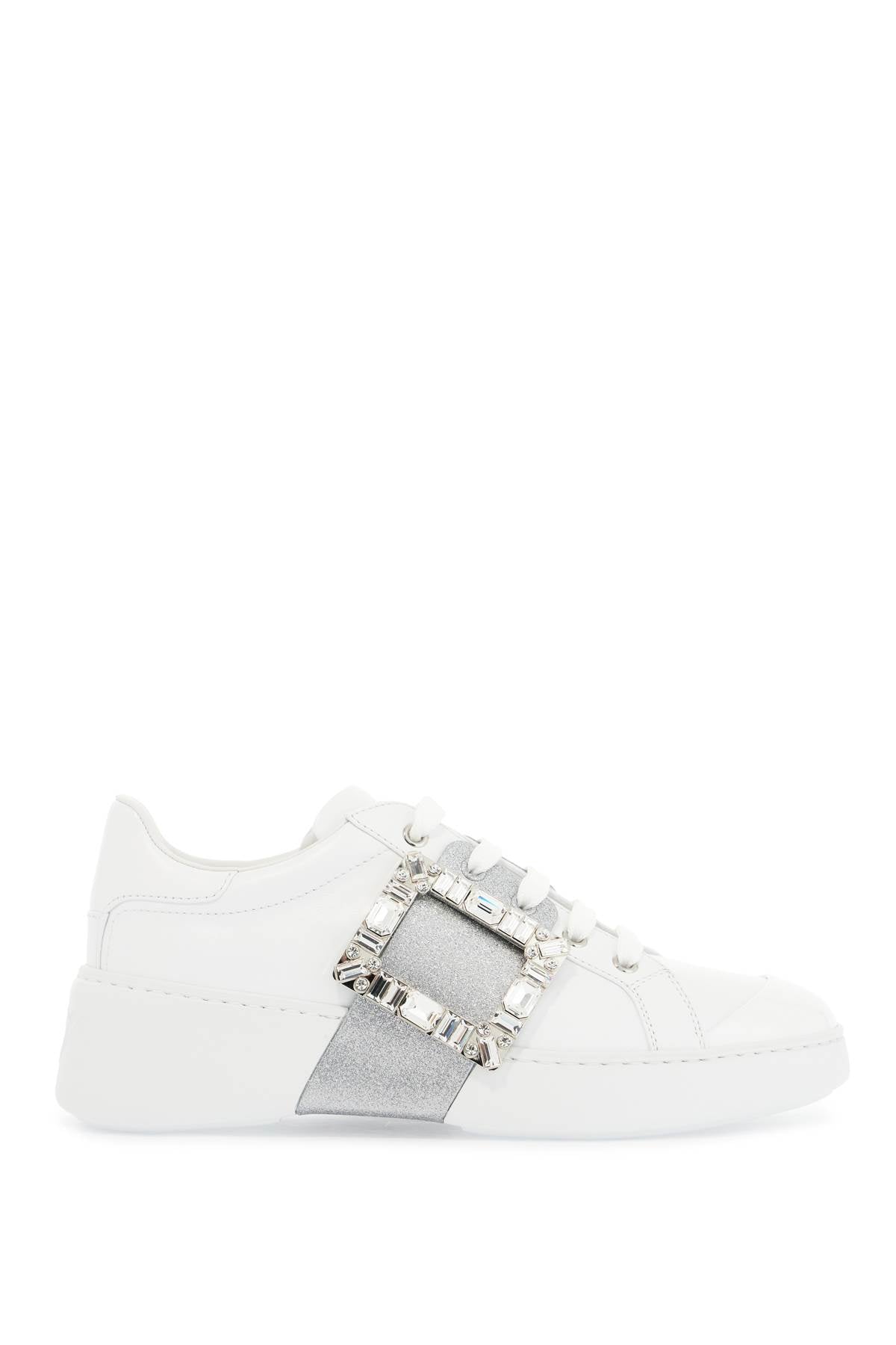 White Viv Skate Sneakers With Rhinestone Buckles  - White