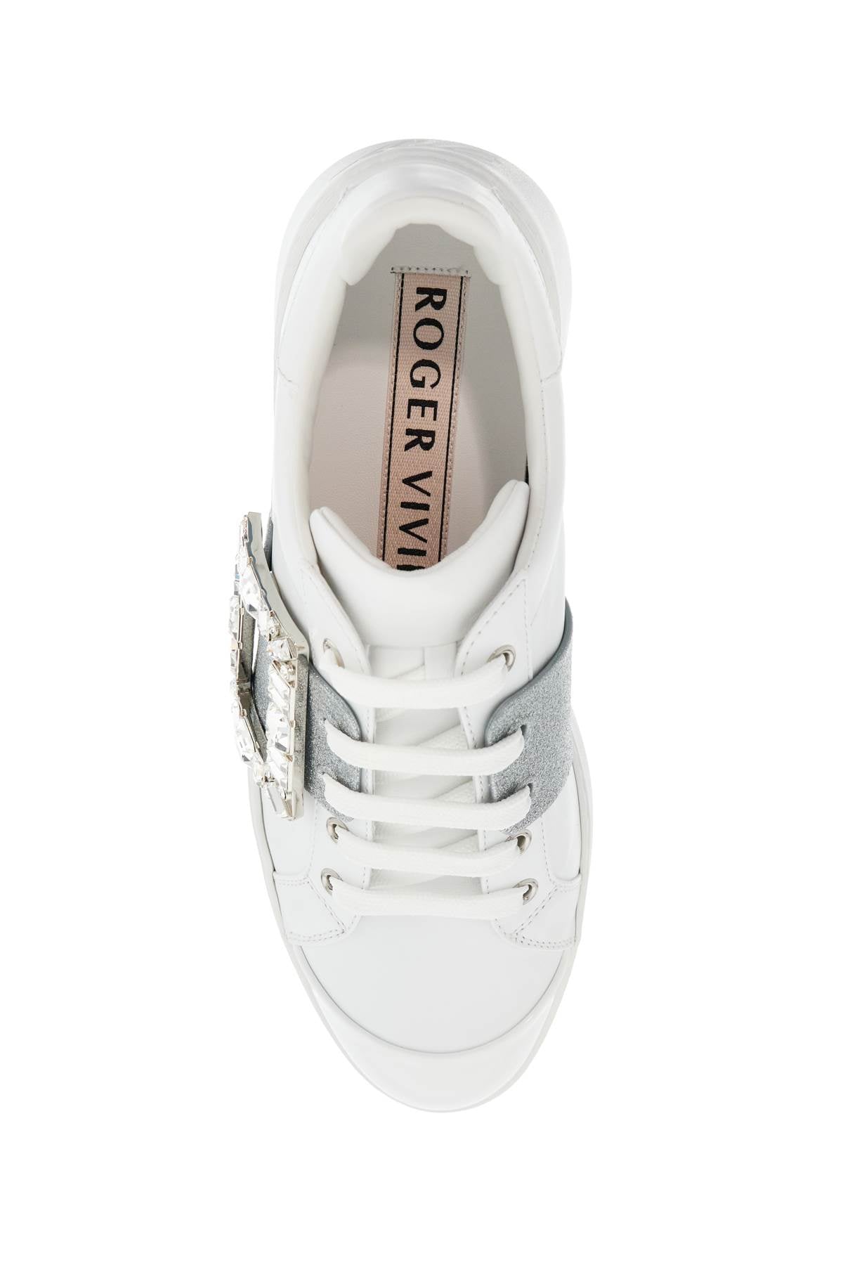 White Viv Skate Sneakers With Rhinestone Buckles  - White