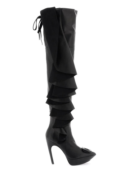 'choc Buckle Boots With Ruffles  - Nero