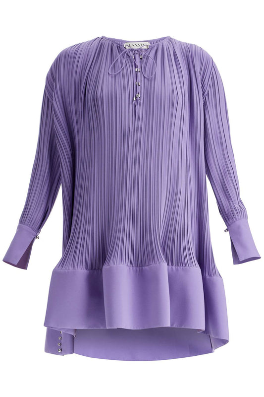 Short Pleated Dress With Ruffles  - Purple