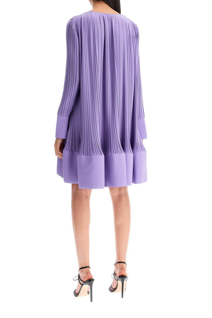 Short Pleated Dress With Ruffles  - Purple