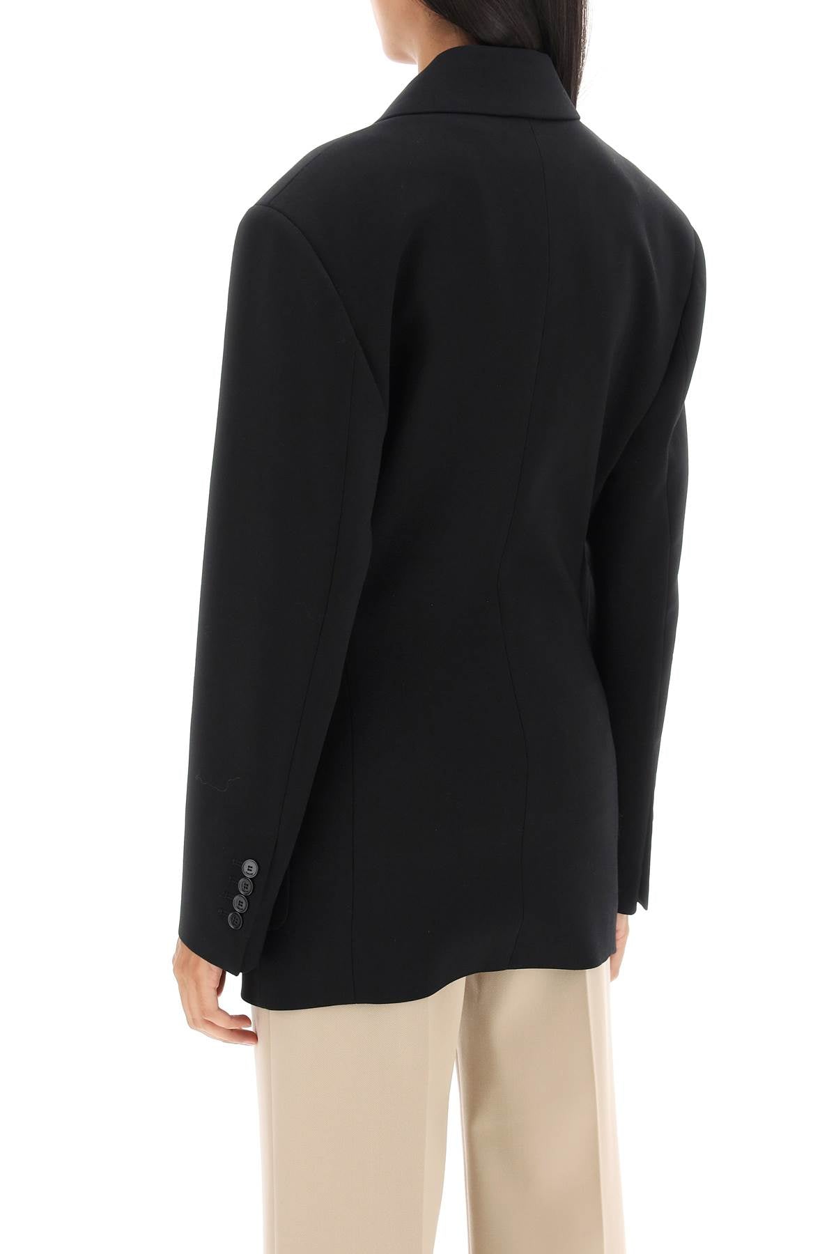 Stretch Wool Waisted Blazer  - Nero