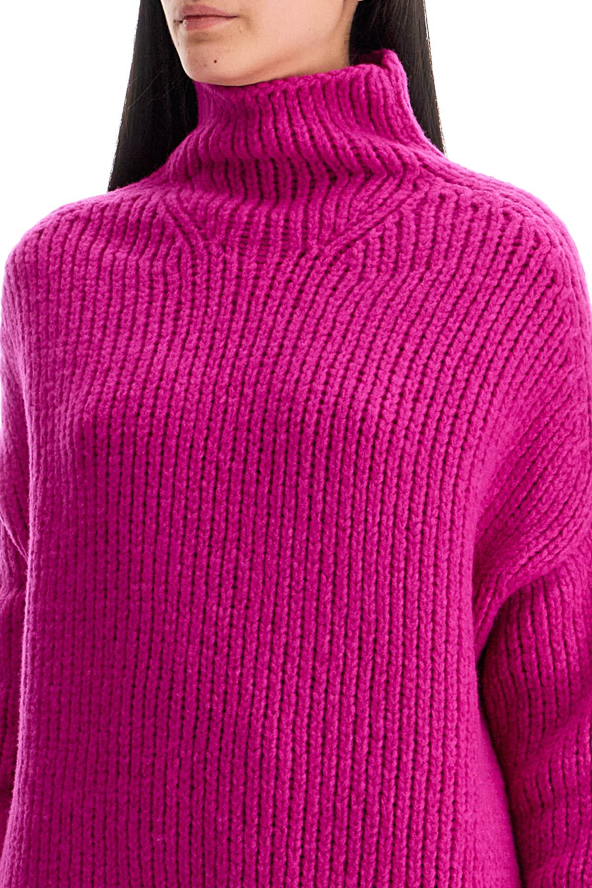 High-neck Wool Sweater  - Fuchsia