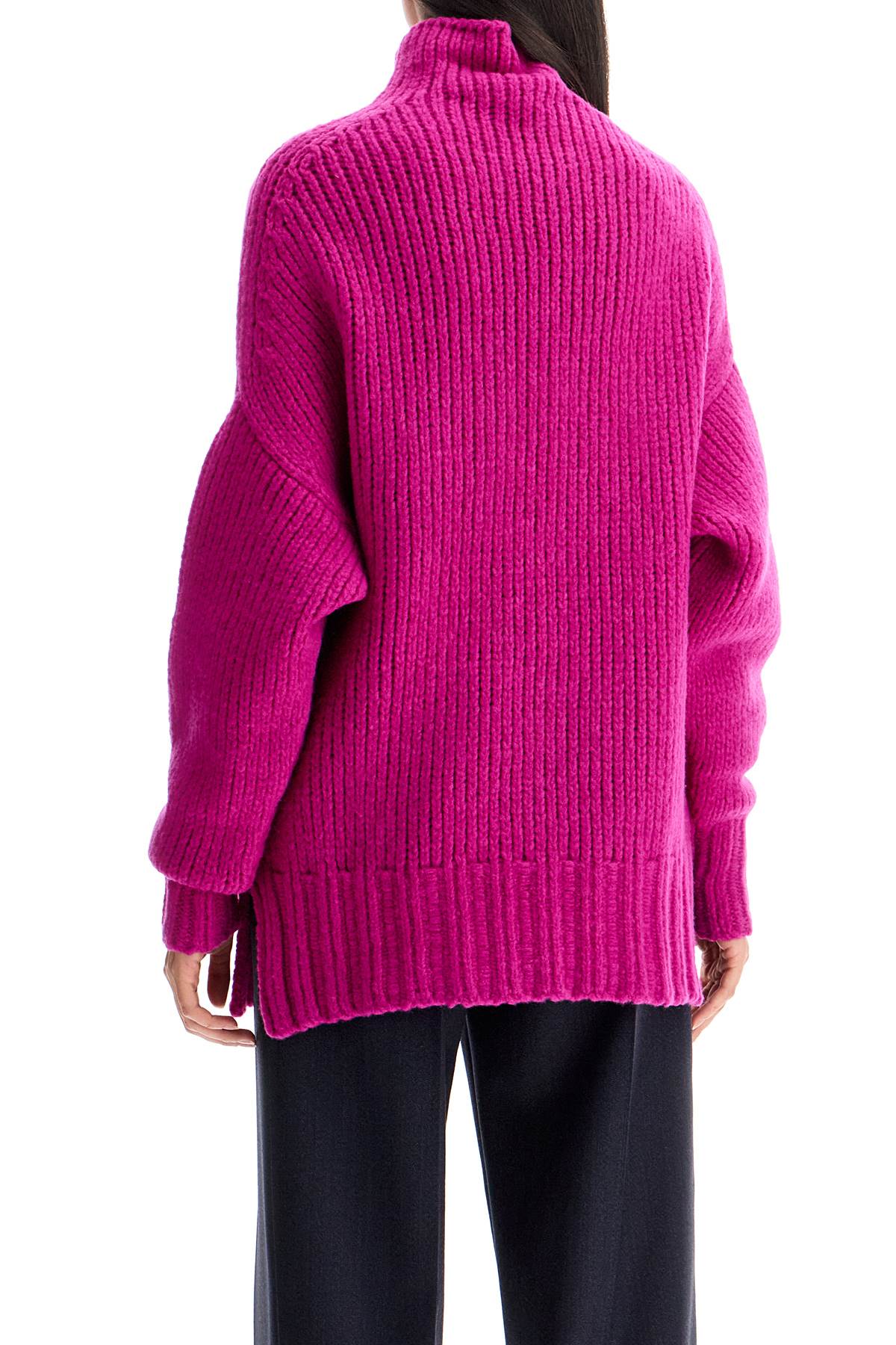 High-neck Wool Sweater  - Fuchsia