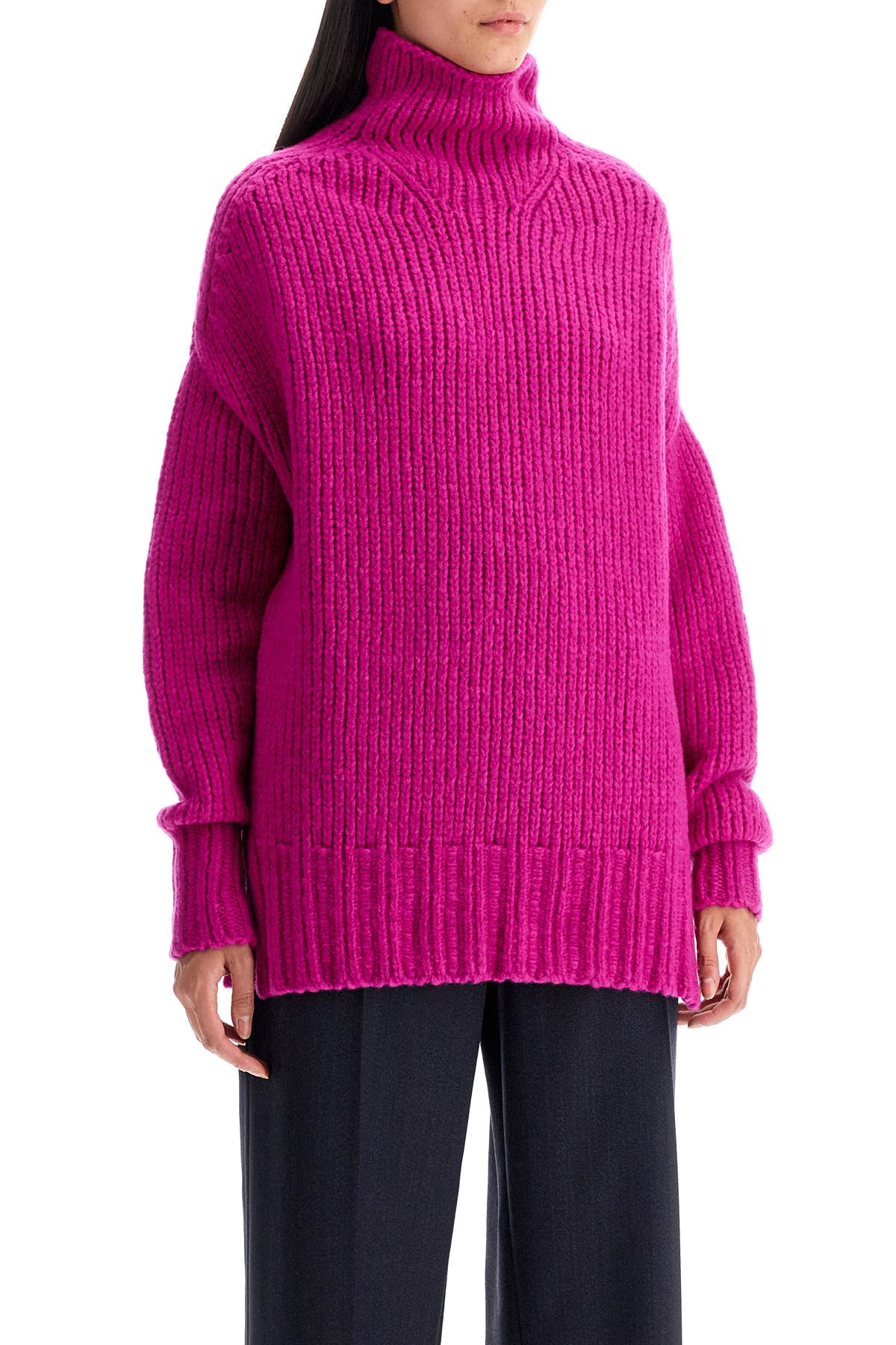 High-neck Wool Sweater  - Fuchsia