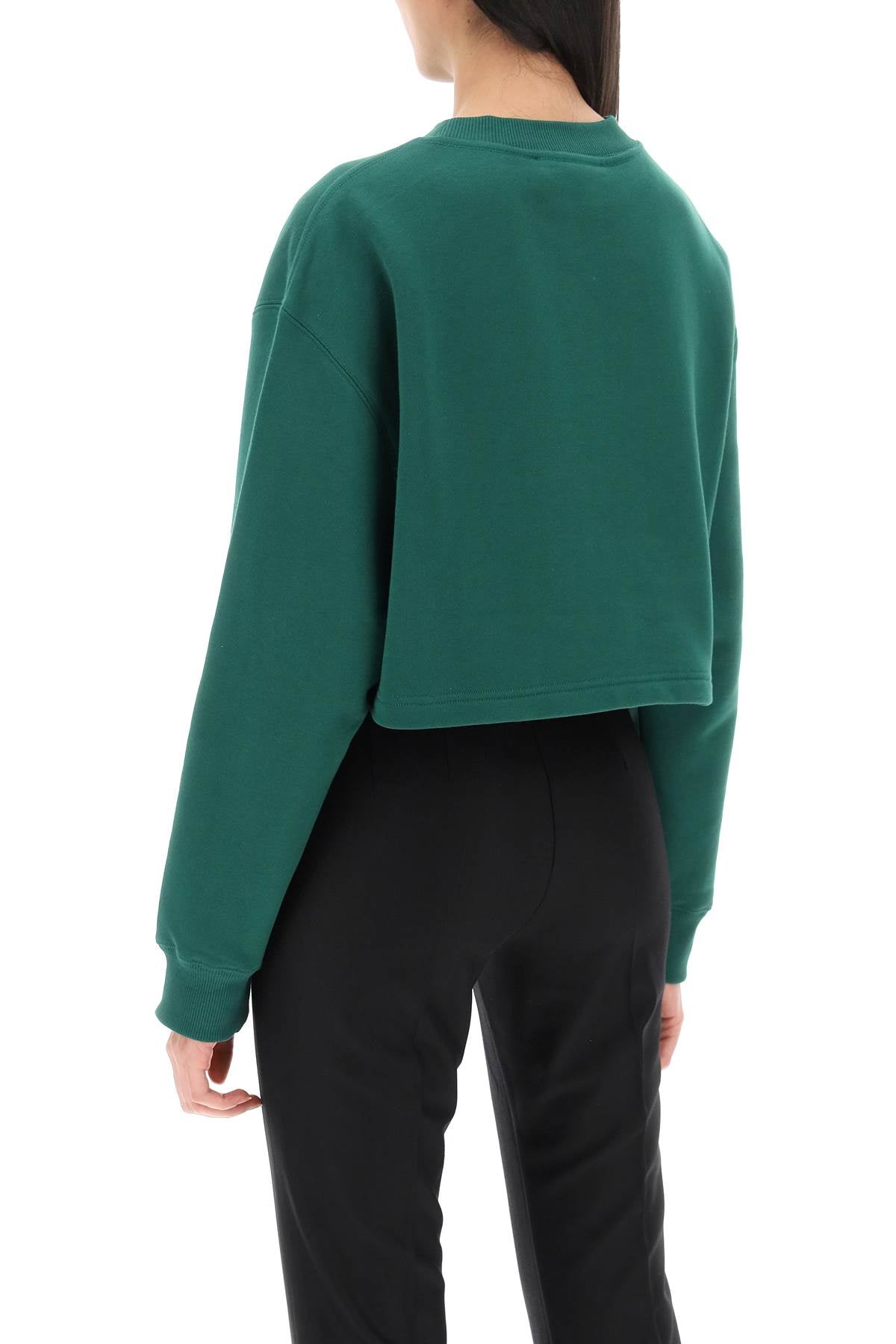 Cropped Sweatshirt With Embroidered Logo Patch  - Green