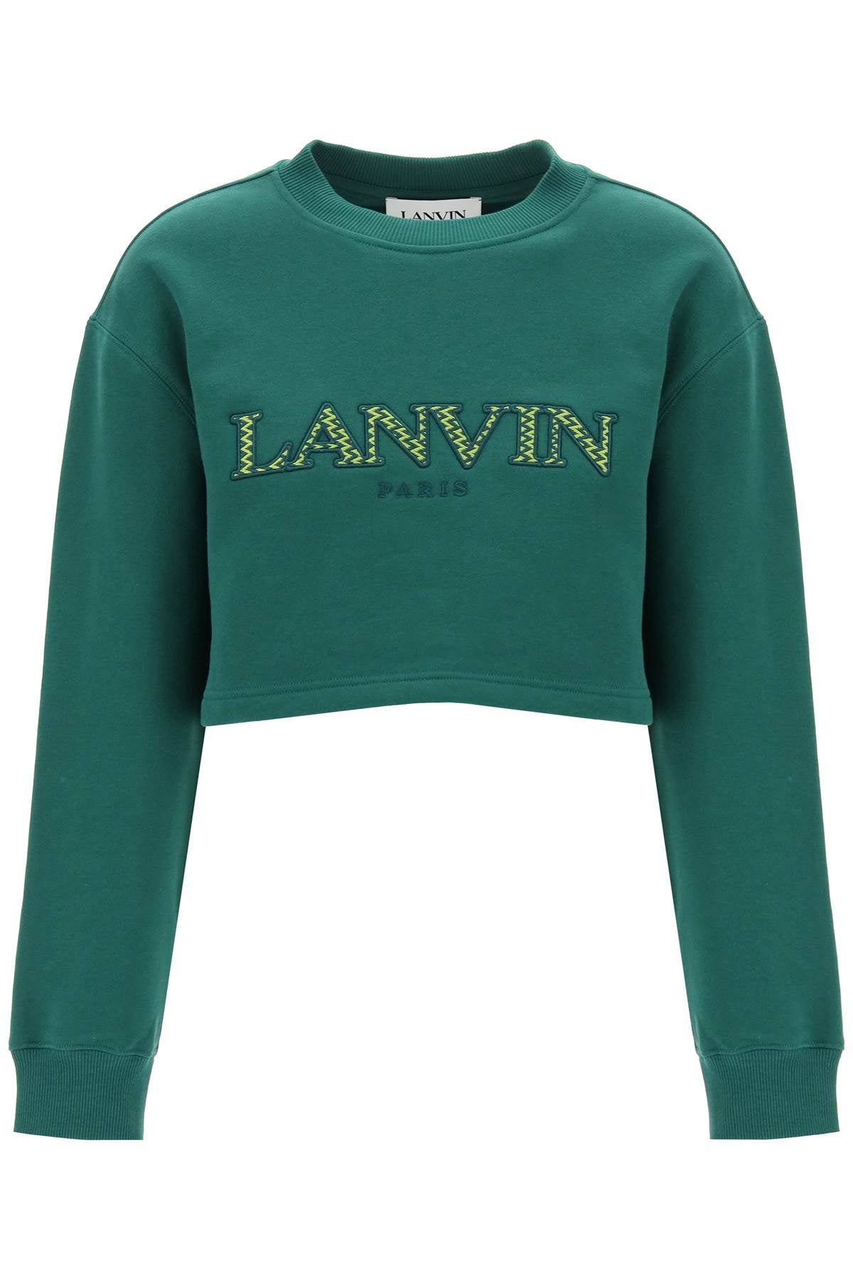 Cropped Sweatshirt With Embroidered Logo Patch  - Green