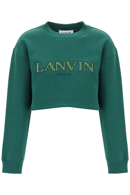 Cropped Sweatshirt With Embroidered Logo Patch  - Green