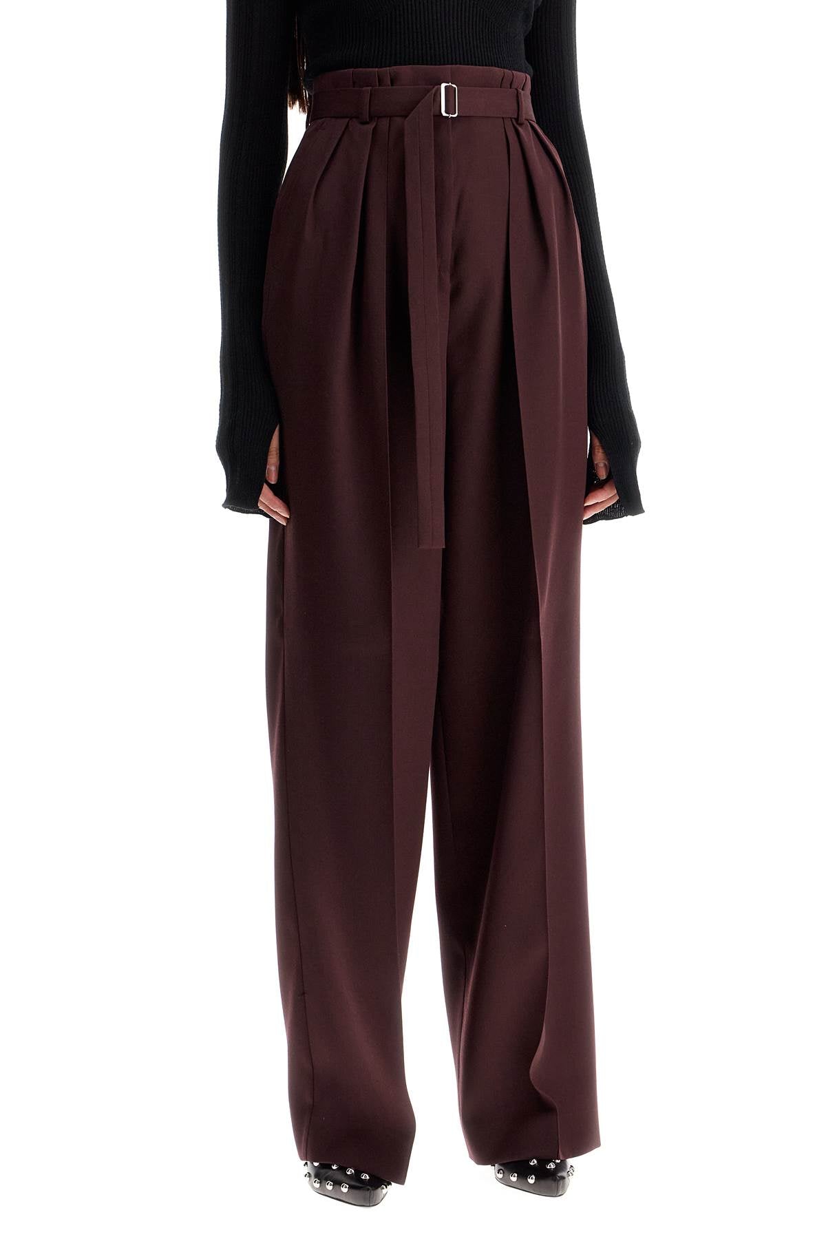 Wide-leg Pants With Belt  - Red