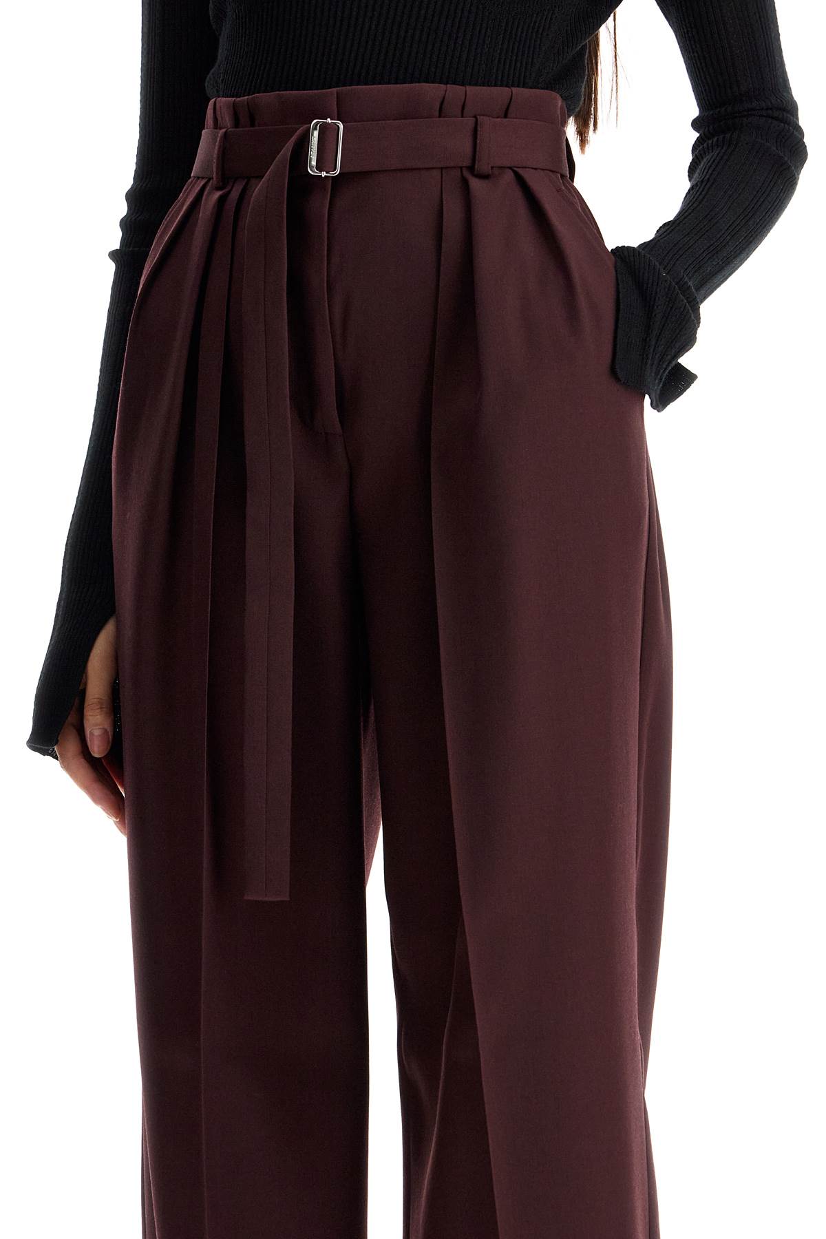 Wide-leg Pants With Belt  - Red