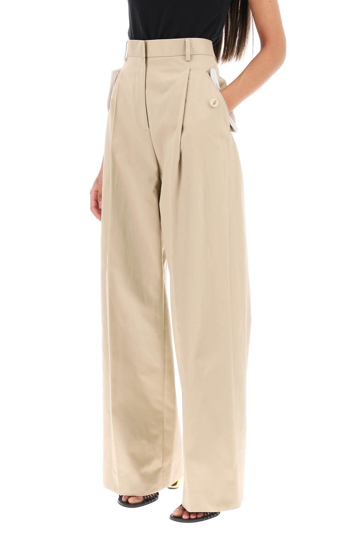 Wide Leg Gabardine Pants  - Beige