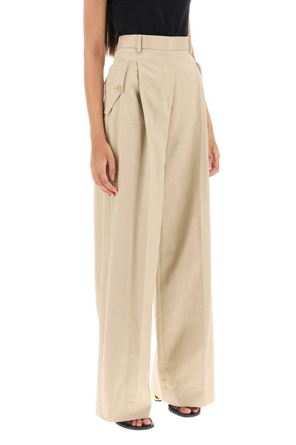 Wide Leg Gabardine Pants  - Beige