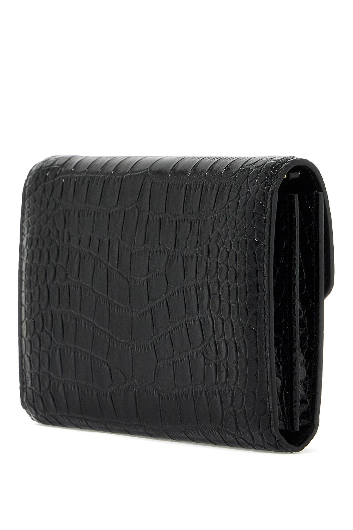 "embossed Crocodile Leather Mini Clutch  - Black