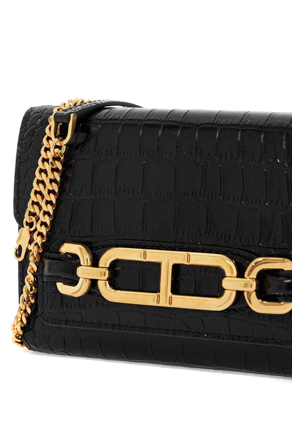 "embossed Crocodile Leather Mini Clutch  - Black