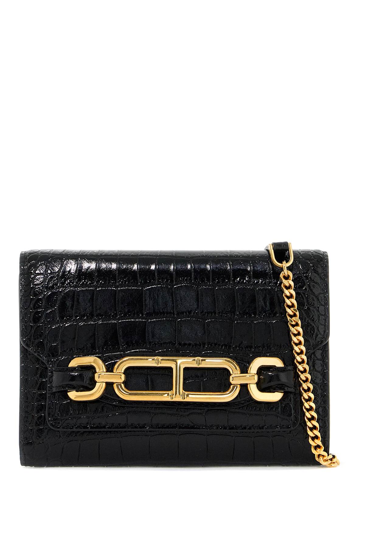 "embossed Crocodile Leather Mini Clutch  - Black