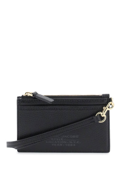 The Leather Top Zip Wristlet  - Black