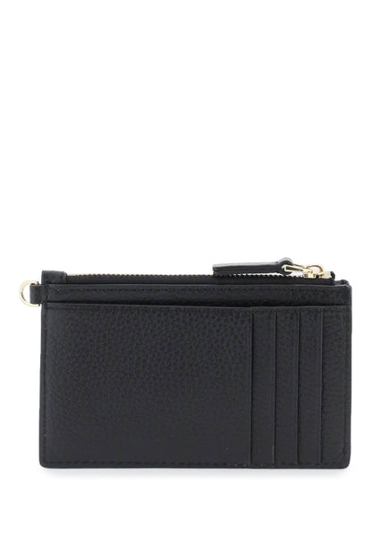 The Leather Top Zip Wristlet  - Black