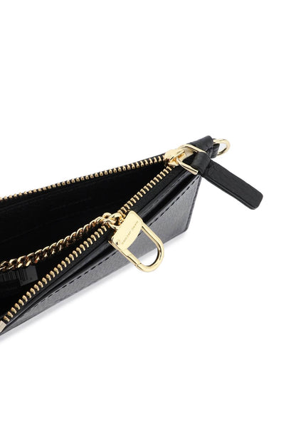 The Leather Top Zip Wristlet  - Black