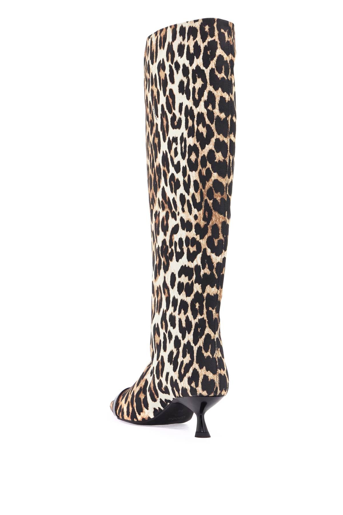 Animal Print Fabric Boots  - Beige