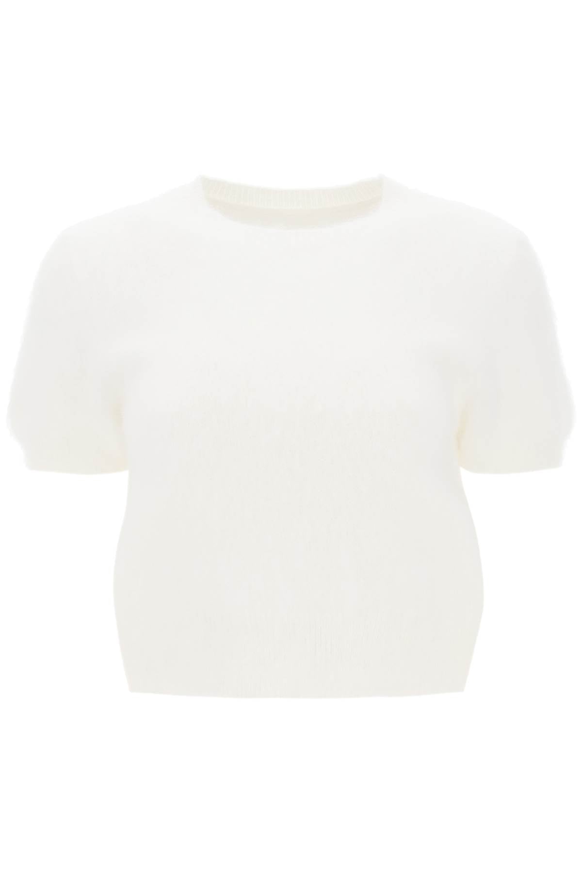 Angora Wool Short-sleeved Top  - Bianco