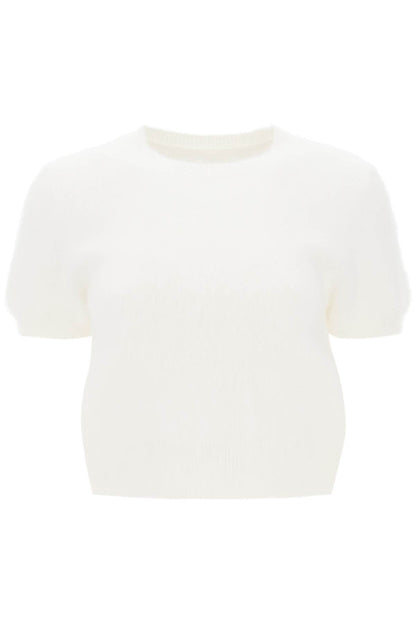 Angora Wool Short-sleeved Top  - Bianco