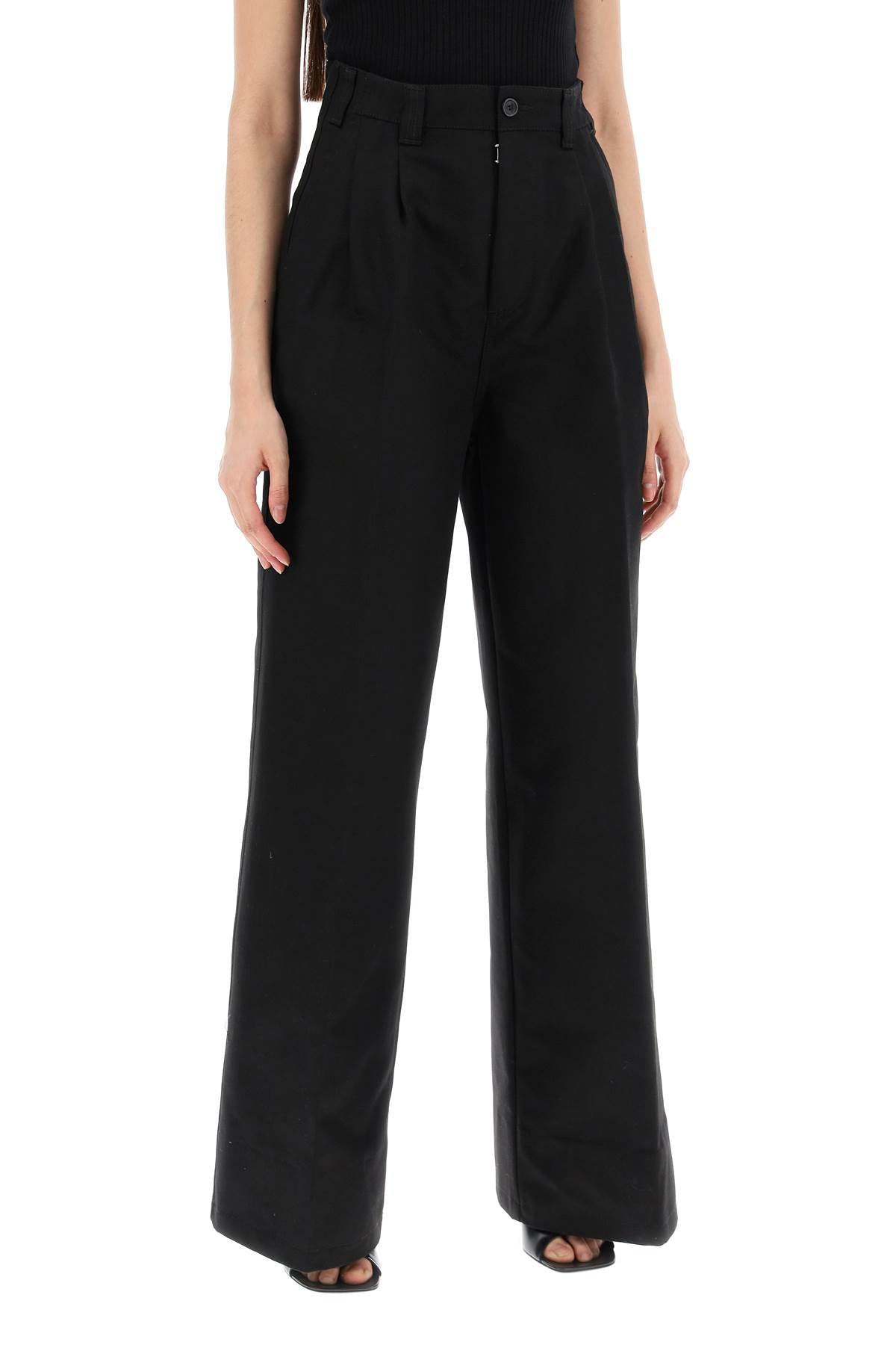 Cotton Gabardine Trousers For  - Black