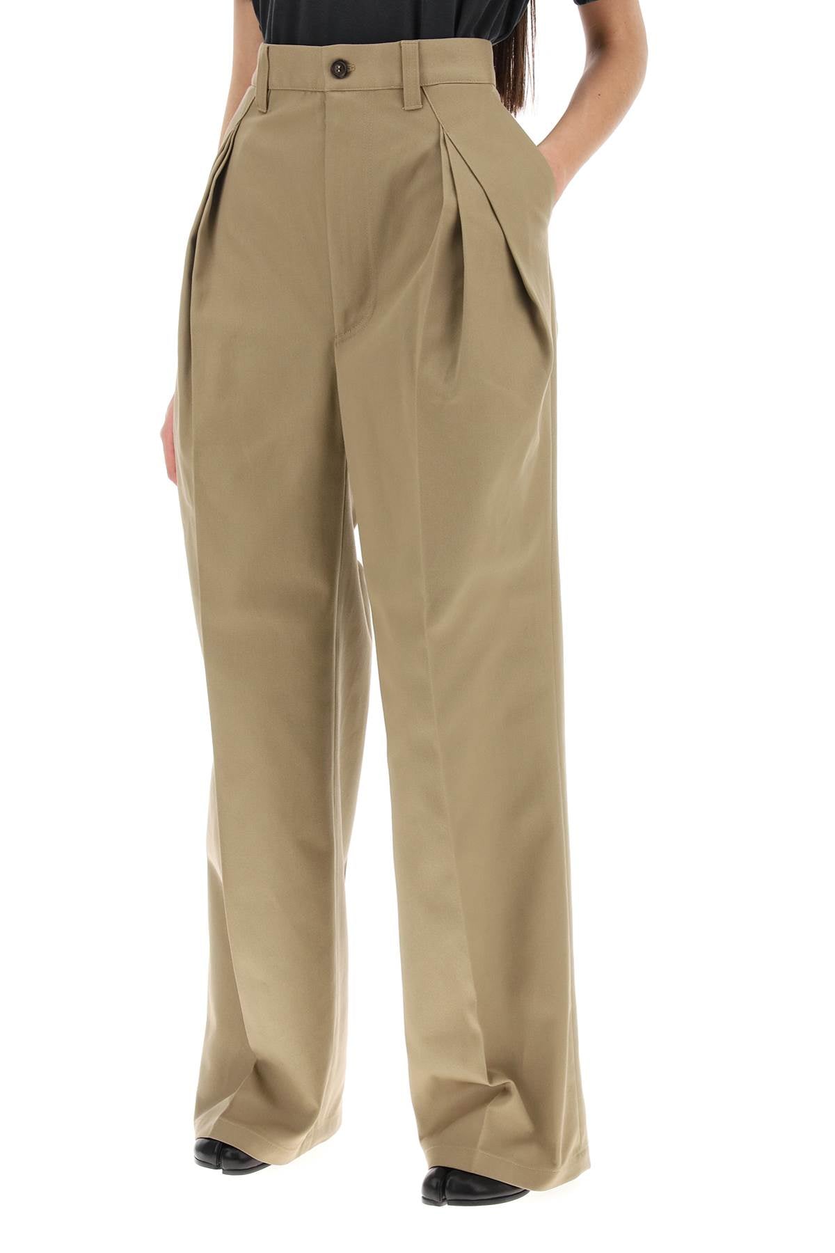 Trousers With Triple Ple  - Beige