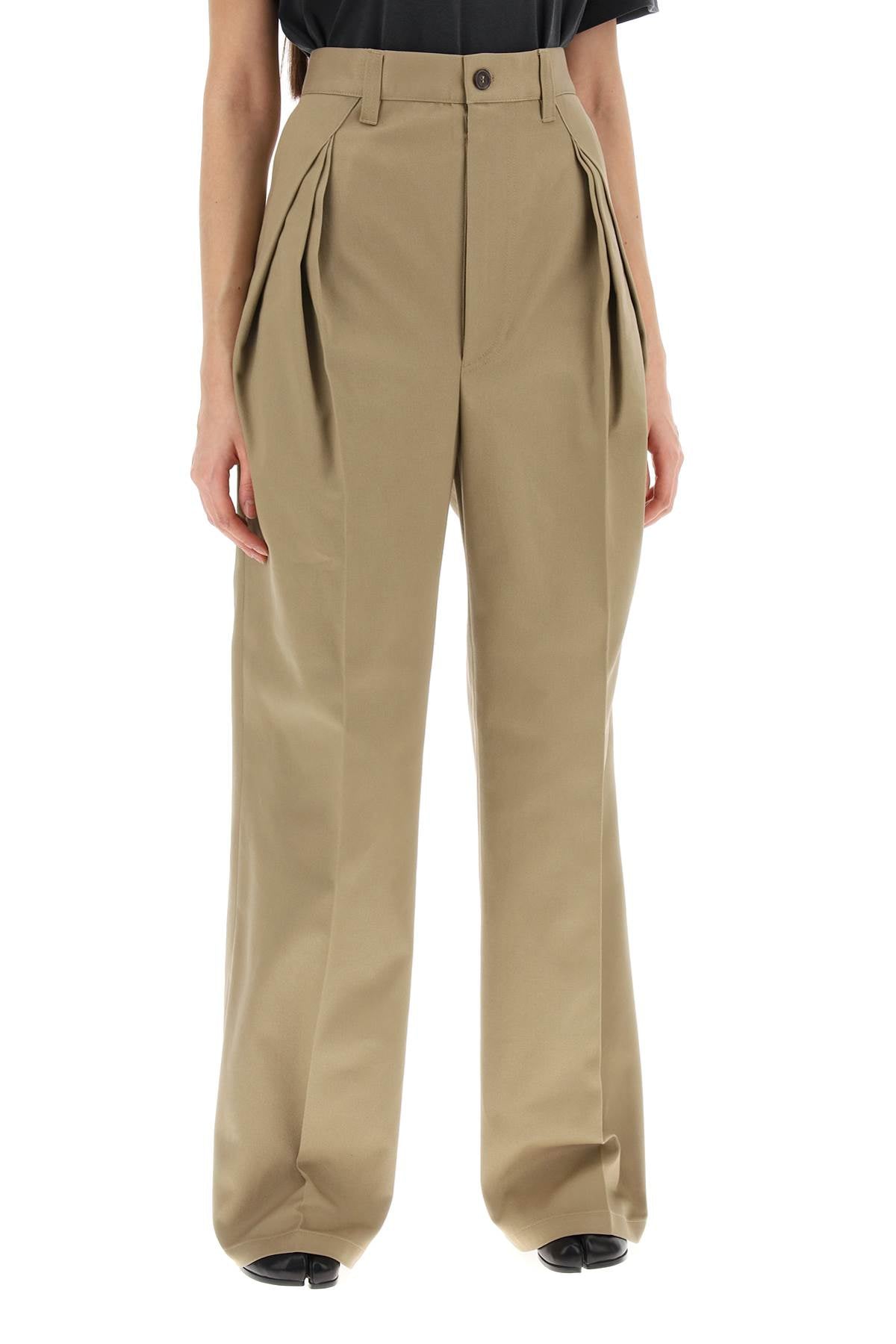 Trousers With Triple Ple  - Beige