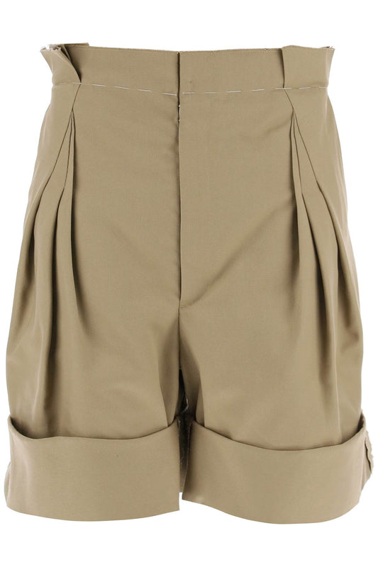 Wide-legged Chino Bermuda Shorts With  - Beige