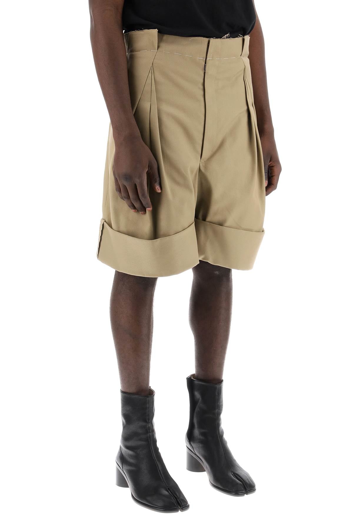 Wide-legged Chino Bermuda Shorts With  - Beige