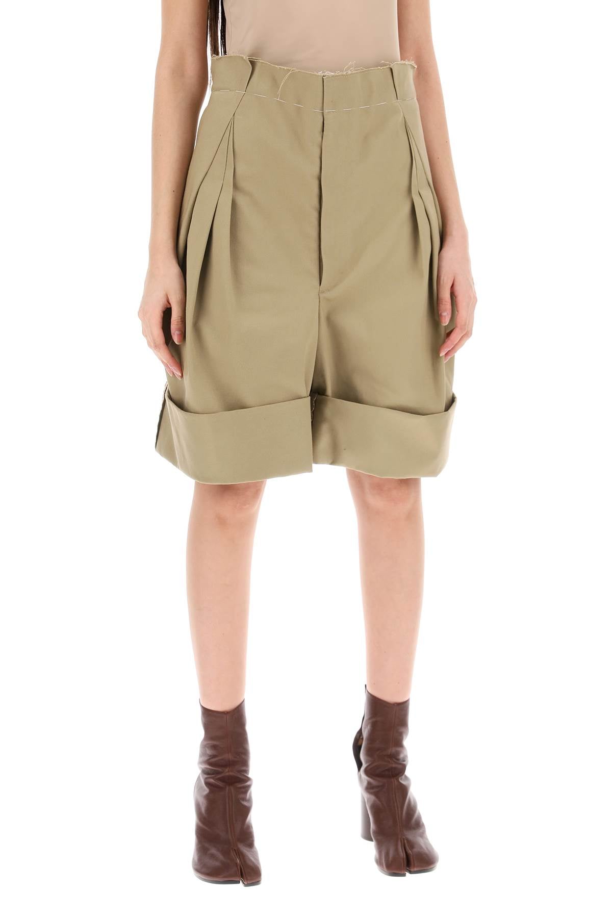 Wide-legged Chino Bermuda Shorts With  - Beige