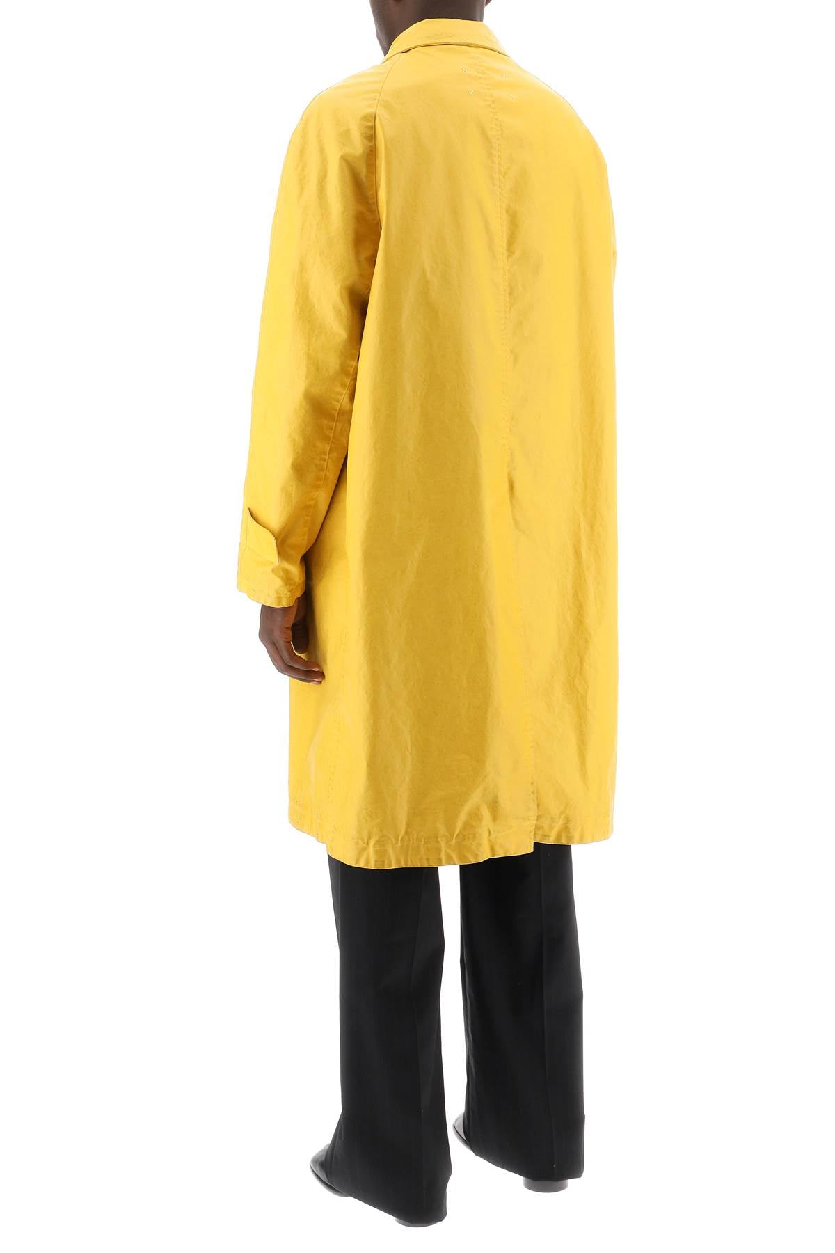 Trench Coat In Worn-out Effect Coated Cotton  - Yellow