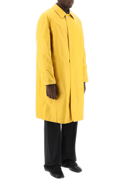 Trench Coat In Worn-out Effect Coated Cotton  - Yellow