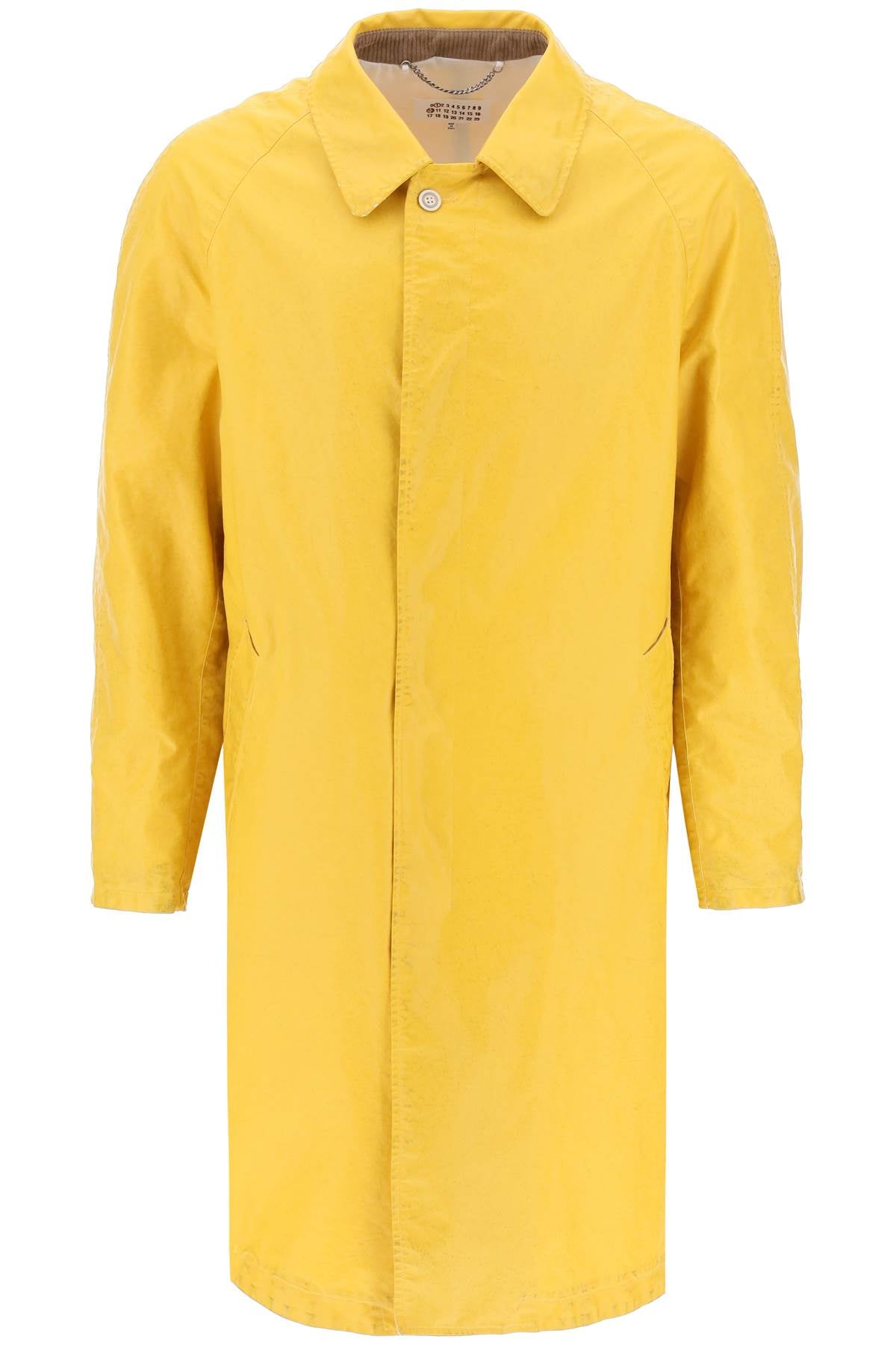 Trench Coat In Worn-out Effect Coated Cotton  - Yellow